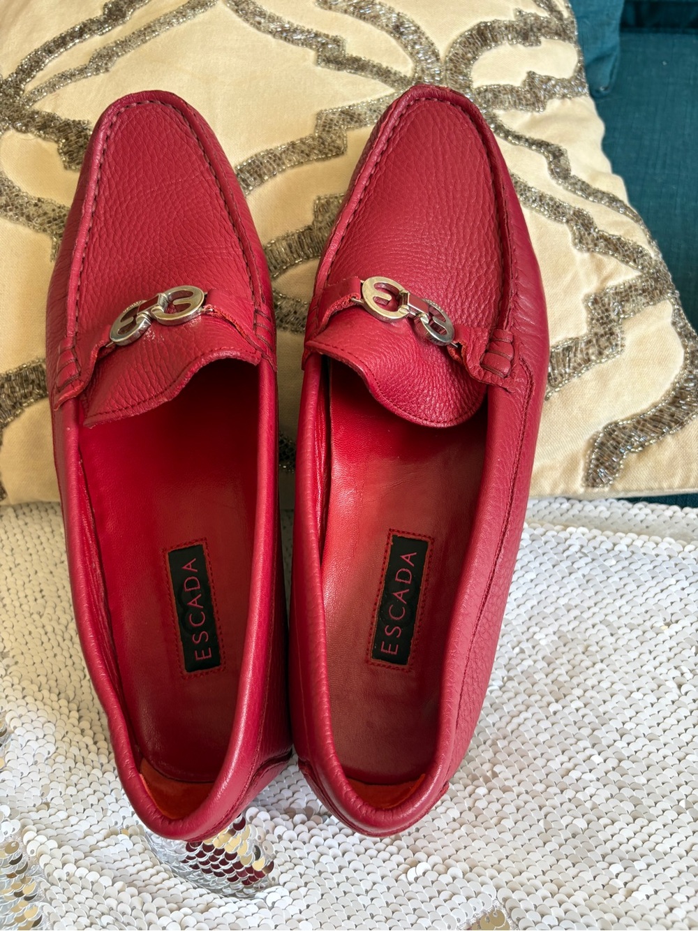 Escada Red Leather Bit-Detail Women’s Loafers - Picture 5 of 8